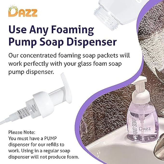Dazz FOAMING HAND SOAP WHOLE HOUSE STARTER KIT (3 REUSABLE FOAMING BOTTLE DISPENSERS, 6 TABLET PACKETS) LIQUID HAND WASH, NATURALLY SAFE & NON TOXIC, RICH LATHER, LAVENDER LEMON SCENT - Image 5